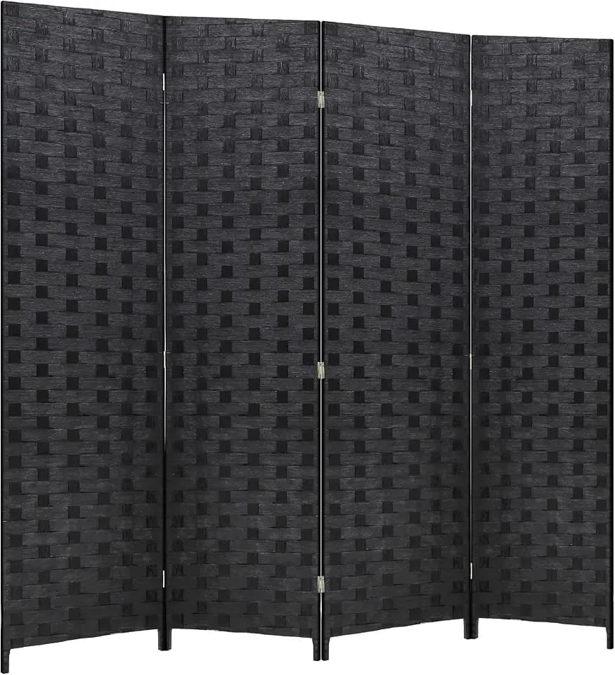 FDW 4-Panel Folding Room Divider | 6ft, Coal Black | Light & Portable
