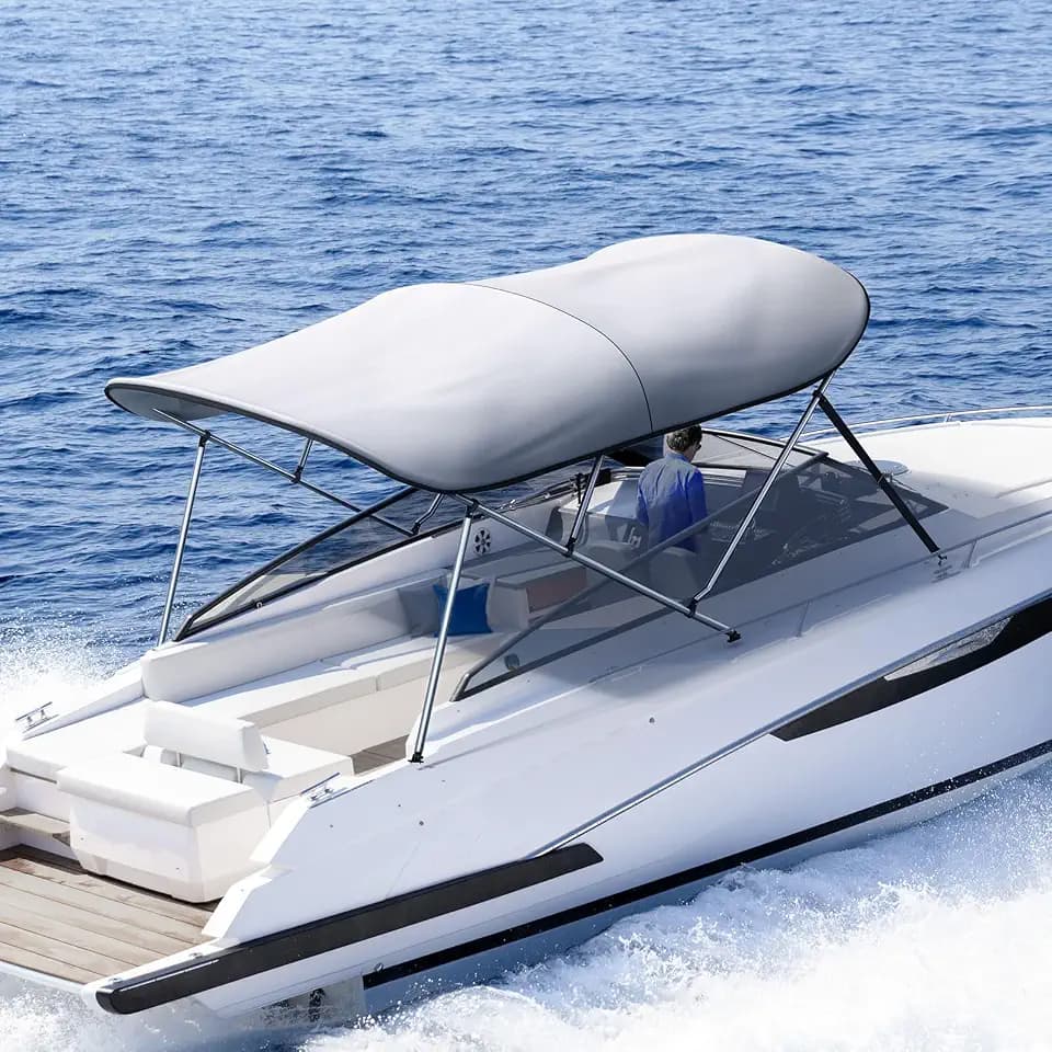 KING BIRD 3-4 Bow Bimini Boat Top Cover Sun Shade Boat Canopy Waterproof 1 Inch Stainless Aluminum Frame 46" Height with Rear Support Poles and Storage Boot 6 Colors -11 Sizes