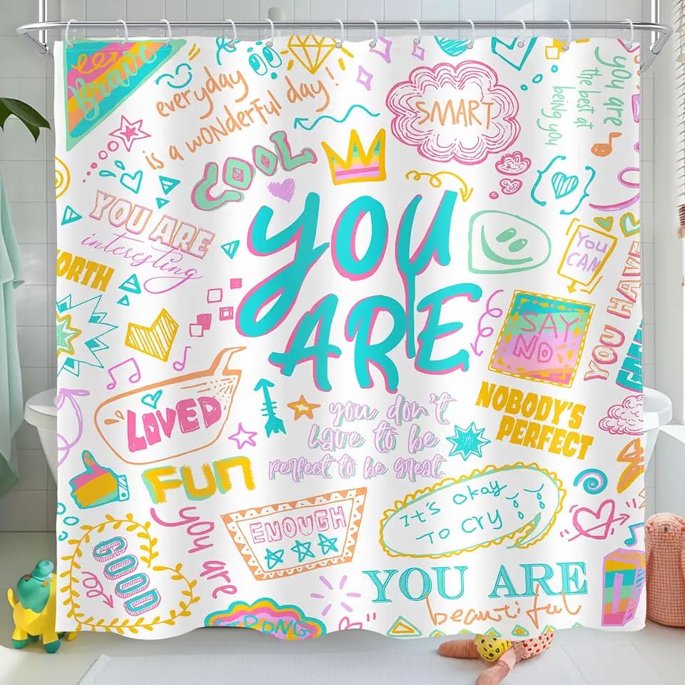 AMBZEK White Quotes Abstract Funny Shower Curtain Teal You are 72Wx72L Inch