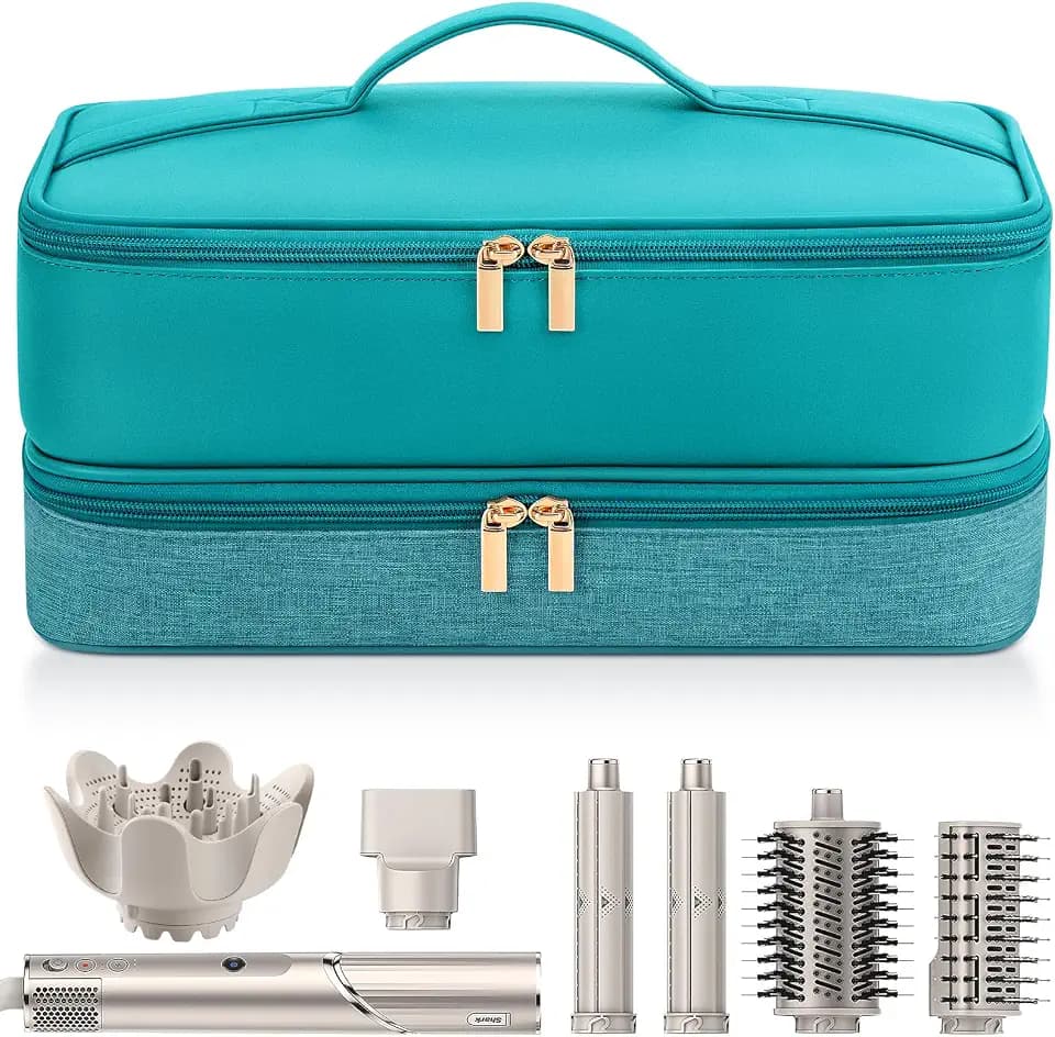 Travel Hair Dryer Case for Shark Flexstyle, Double-Layer Carrying Case for Shark Flex Style Blow Dryer, Portable Hair Tools Storage Organizer Bag for Shark Beauty Haird0yer Attchments (Teal Green)