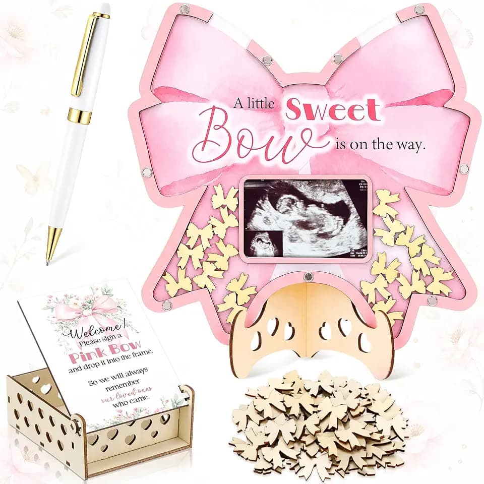 Chunful 64 Pcs Pink Bow Baby Shower Party Decoration Guest Book Alternative