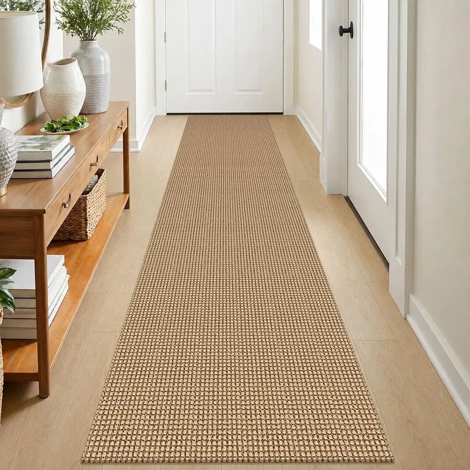 EARTHALL Woven Runner Rug 2x8 Ft Washable Runners for Hallways Cotton Non Slip Rubber Backed Kitchen Runner Braided Indoor Floor Carpet for Entryway, Hallway, Kitchen, Bedroom, Orange/Tan/Brown