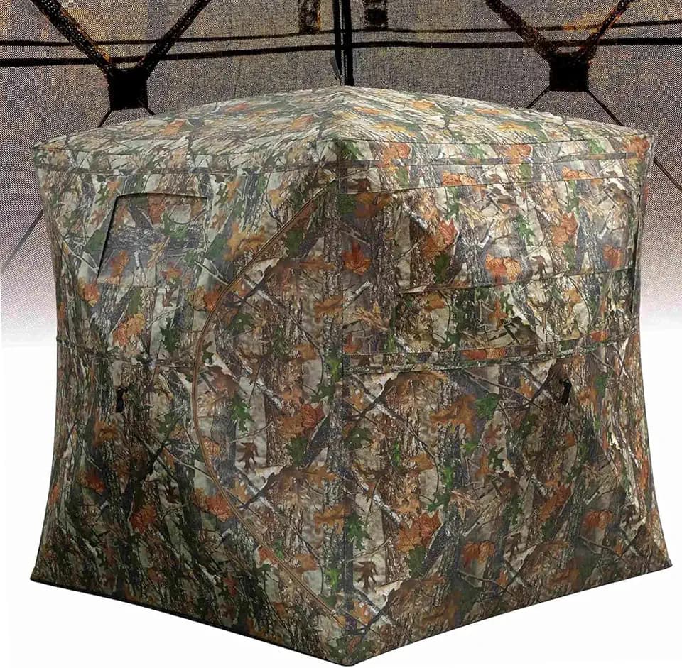 Pop Up Ground Hunting Blind with 270° See Through View Windows, Multi Size 2-3 & 4-6 Hunters Waterproof Camouflage Hunting Tent, Quiet Magnetic Silent Door Portable Blind Equipped with Sturdy Carry Ba