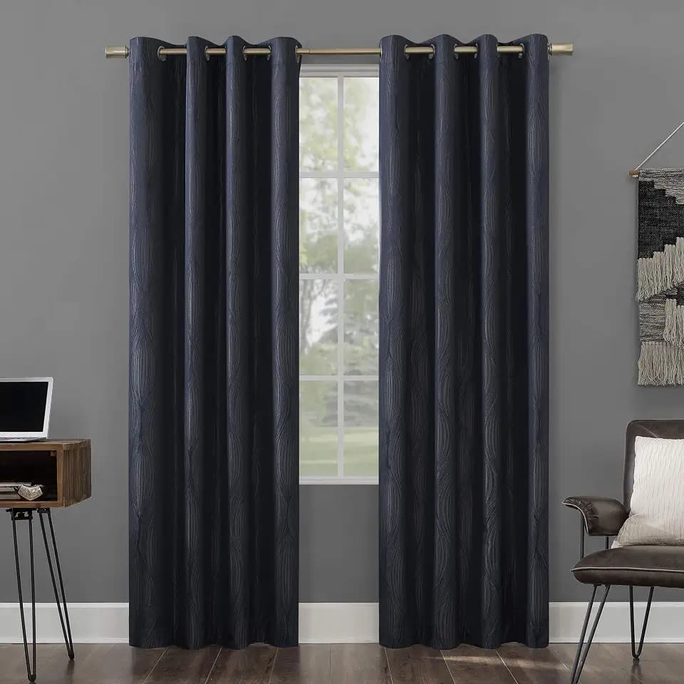 Sun Zero - 56673 Brody Geometric Ogee Thermal Extreme 100% Blackout Grommet Curtain Panel, 52" x 84", Navy Blue