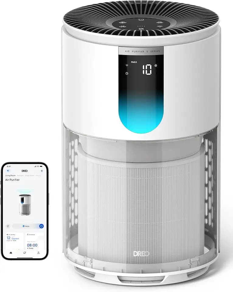 DREO Smart Air Purifier for Home, Up to 1176 ft², HEPA Sleep Mode, Air Cleaner for Large Rooms & Bedrooms, Wi-Fi/Voice/Alexa, Pets, Smoke, Dust, Pollen & Odors, PM2.5 Monitor, DR-HAP009S (Dreo 539S)
