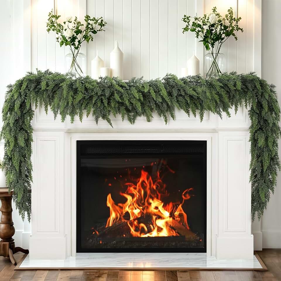 2 Pack 9 Ft Christmas Cedar Garland, Real Touch Soft Greenery Mantel Decor