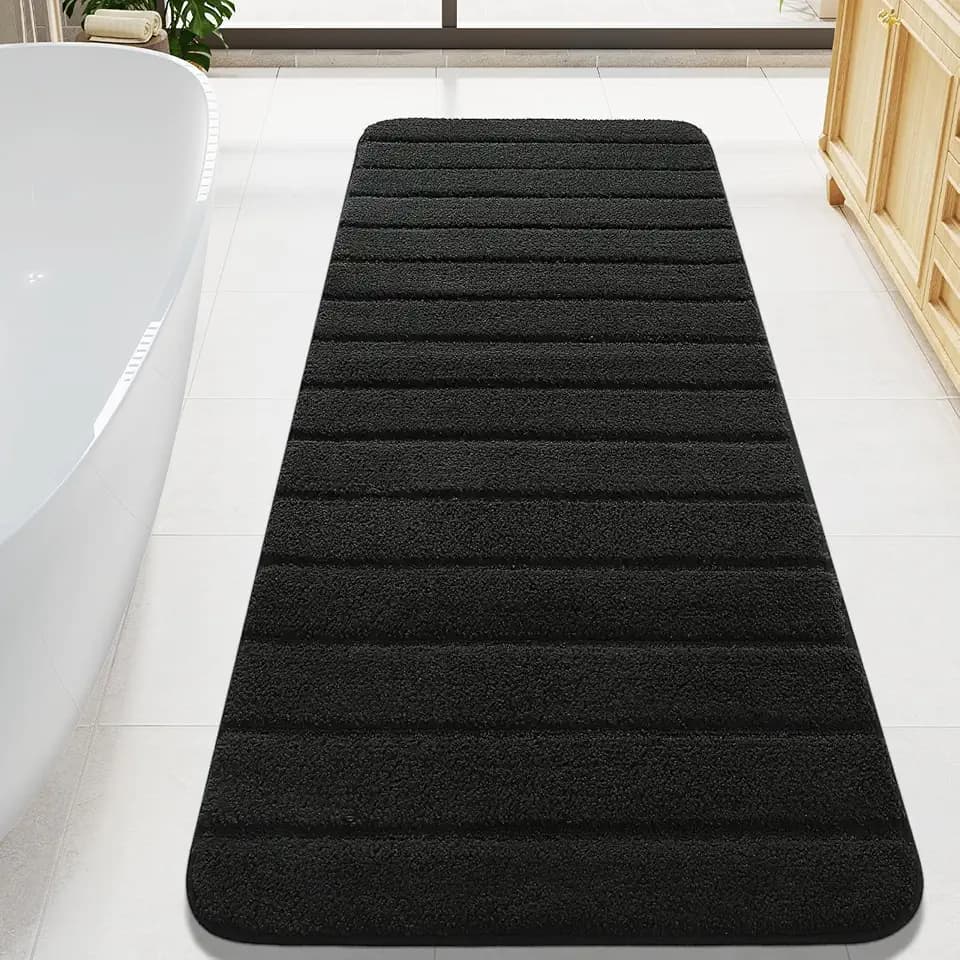 LOCHAS Long Bathroom Rugs Runner, 24" x 70" Bath Mat Non Slip, Black