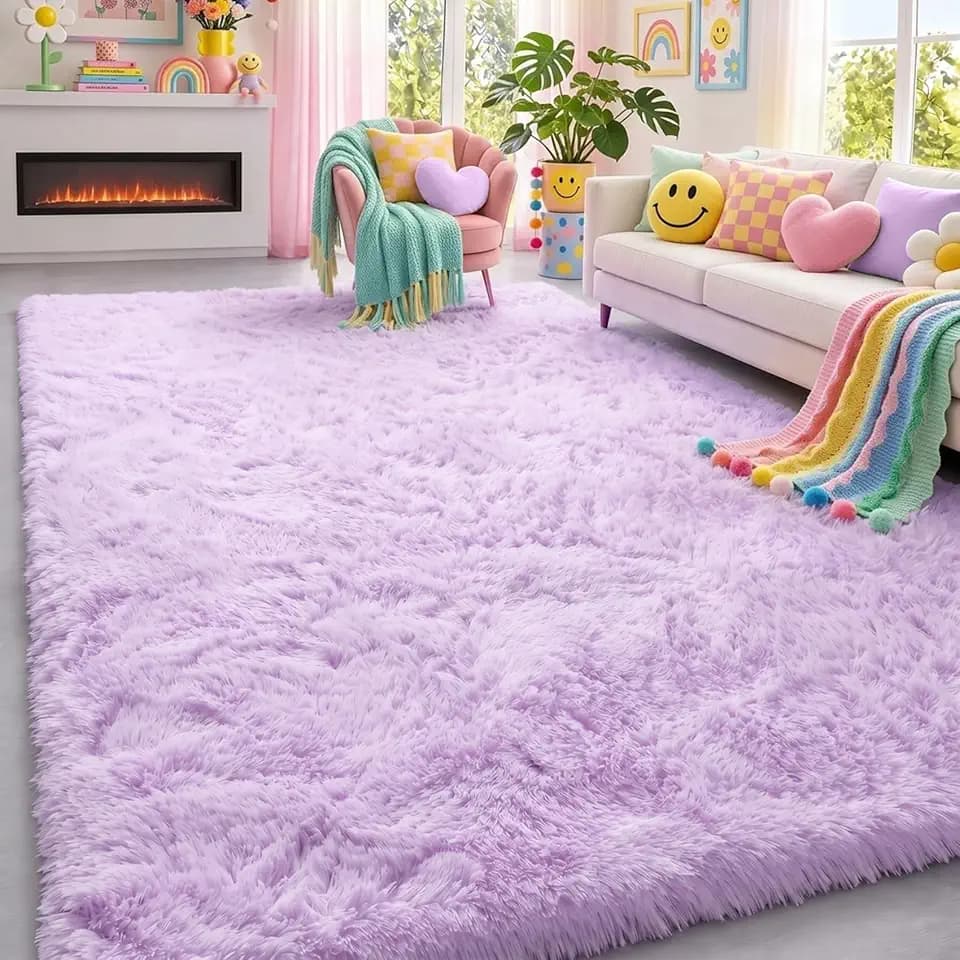 Fluffy Soft Purple Rug 5x7 Ft, Shaggy Rugs for Girls Bedroom Living Room