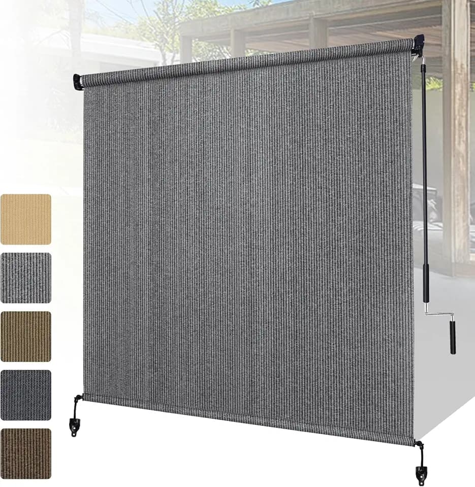 Shade&Beyond Patio Shades Roll Up Outdoor 12' W x 8' H, Cordless Roller Shade Blinds with 90% UV Protection, Exterior Sunshade Cloth Roll for Pergola Porch Gazebo Balcony, Gray