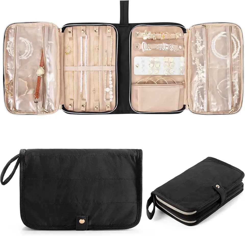 Marscamd Travel Jewelry Case Organizer, Foldable Jewelry Bag, Black
