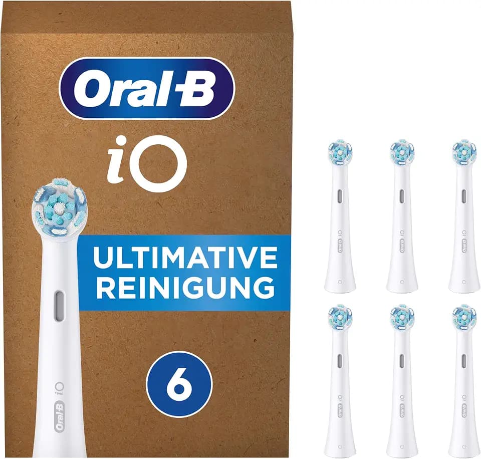 Oral-B iO Ultimative Reinigung Aufsteckbürsten für elektrische Zahnbürste, 6 Stück, ultimative Zahnreinigung, original Zahnbürstenaufsatz für Oral-B iO Zahnbürsten, briefkastenfähige Verpackung, Weiß