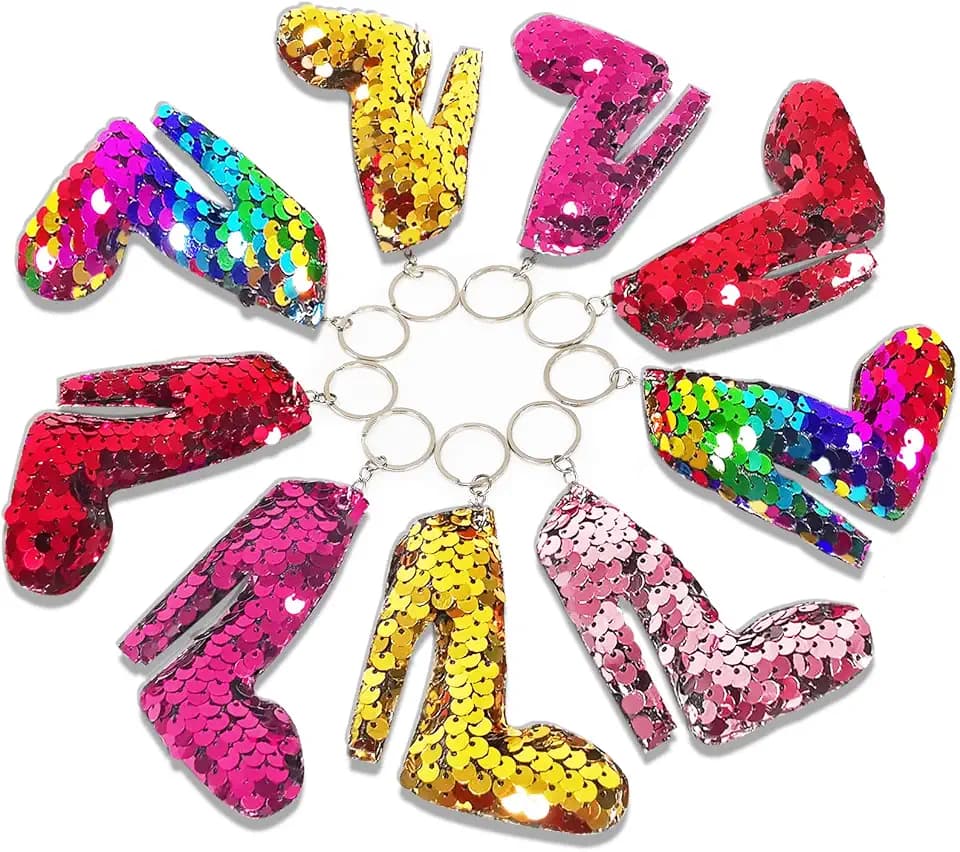 CiciBear 25 Pack Highheel Double-Deck Flip Sequin Keychains for Highheel Party Favors, Birthday,Carnival,Goodie Bag Stuffers, Anniversary,5 Colors