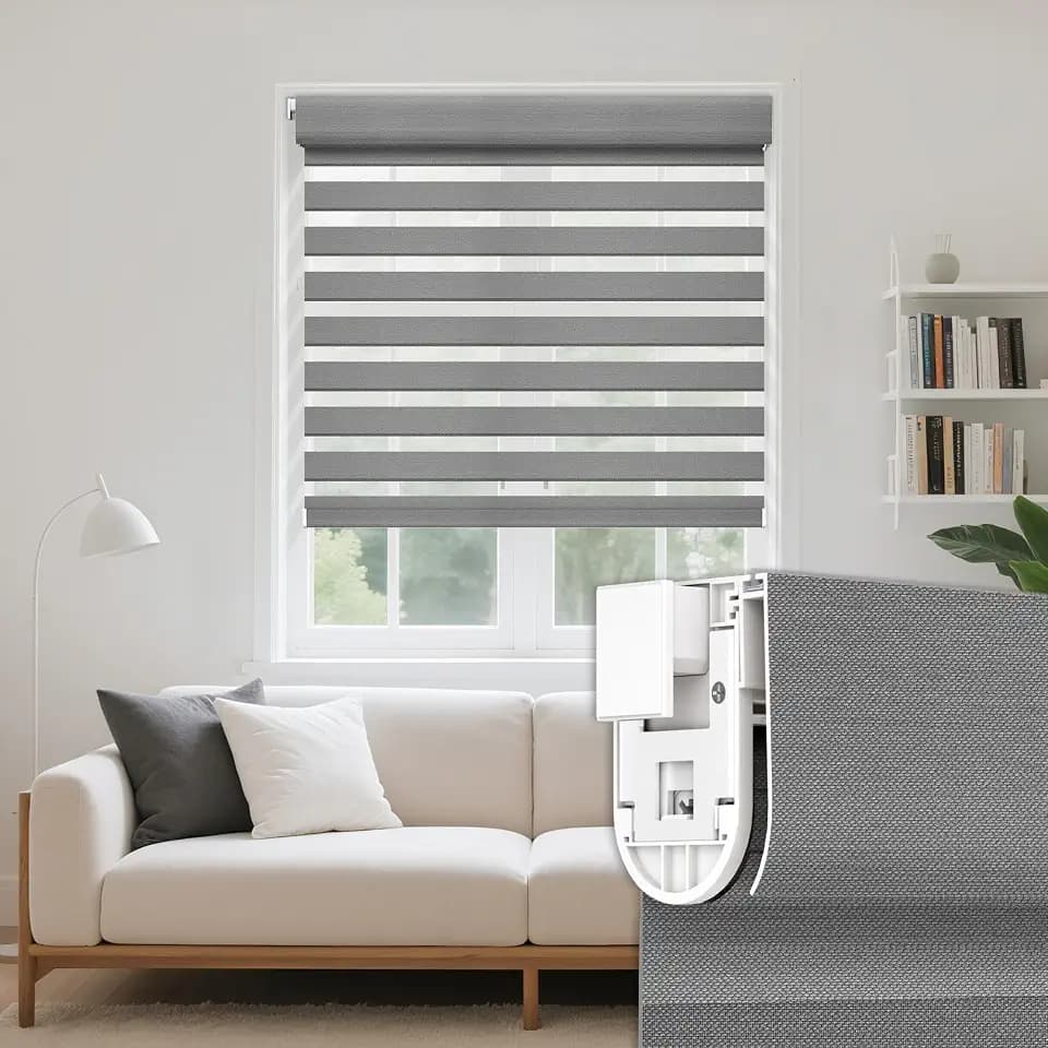 Grandekor No Drill Cordless Zebra Blinds,26" W x 72" H,Grey