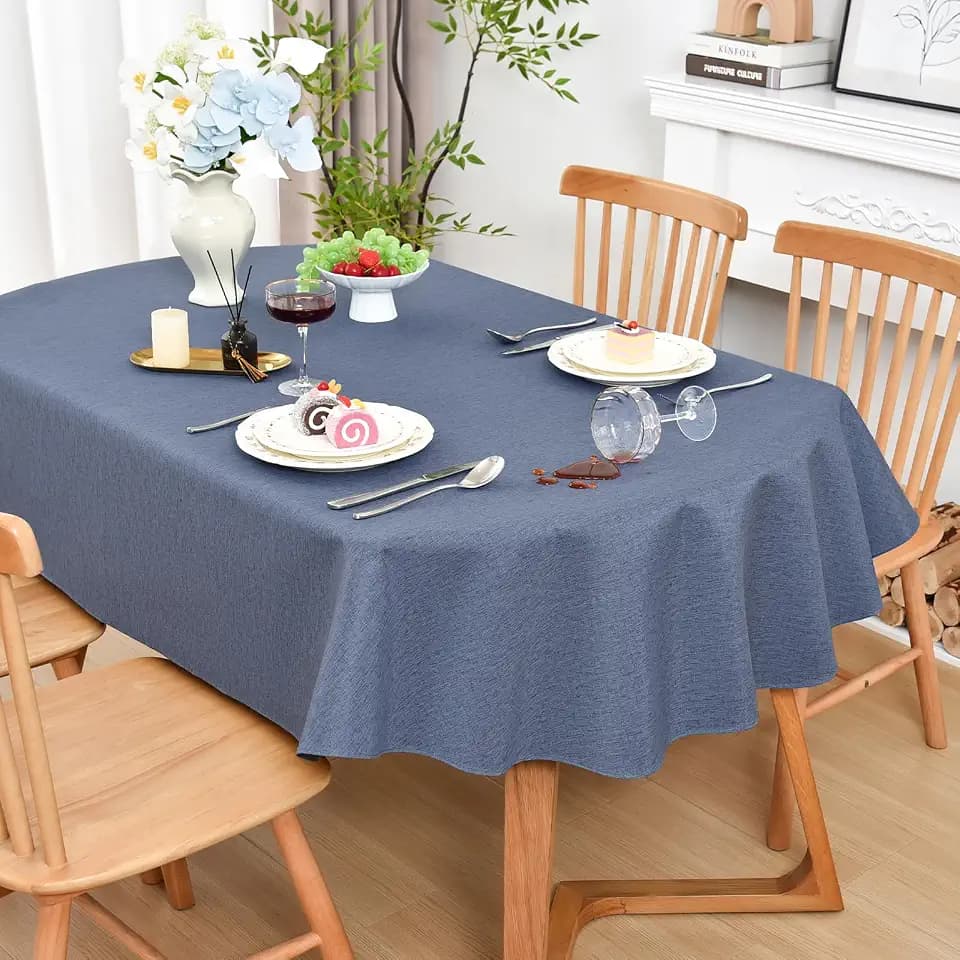 Wolkemer Oval Tablecloth 60 x 120 Inches Faux Linen Water Resistant