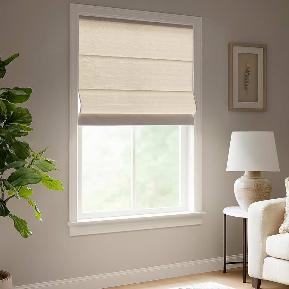 Madison Park Roman Shade, Room Darkening Blind Cordless, 31x64 Matte Ivory