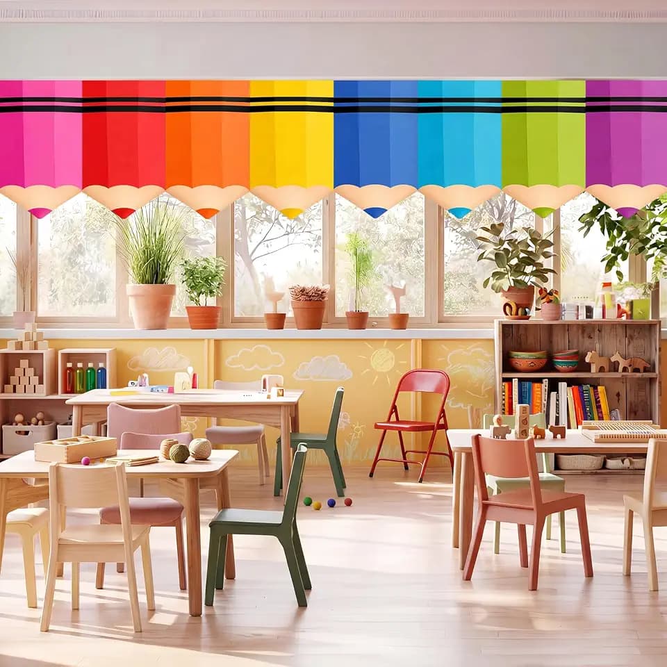 Panelee 8 Pcs Classroom Curtains Decoration, 36" x 24" Colorful Pencil Back to School Curtain, First Day of School Supplies for Kindergarten Daycare Primary Bedroom Playroom Room Window Cover