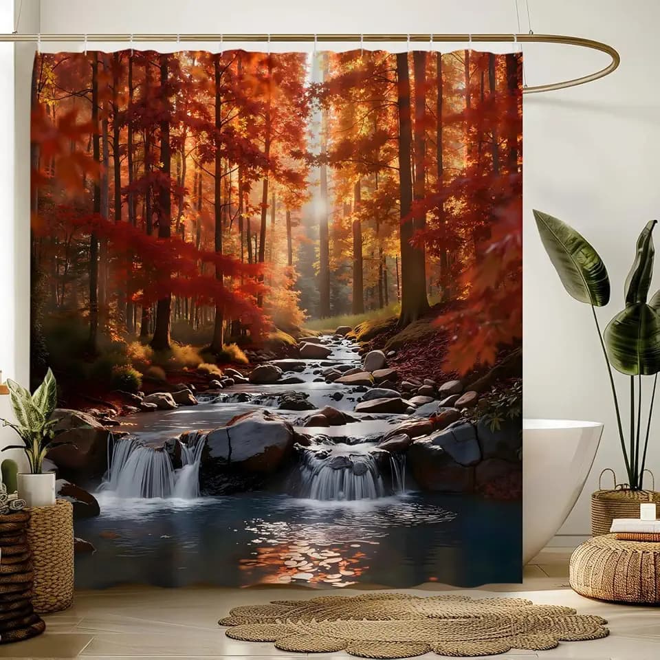 GCTNBJL Fall Forest Waterfall Shower Curtain for Bathroom,70x70(WxH) Inches
