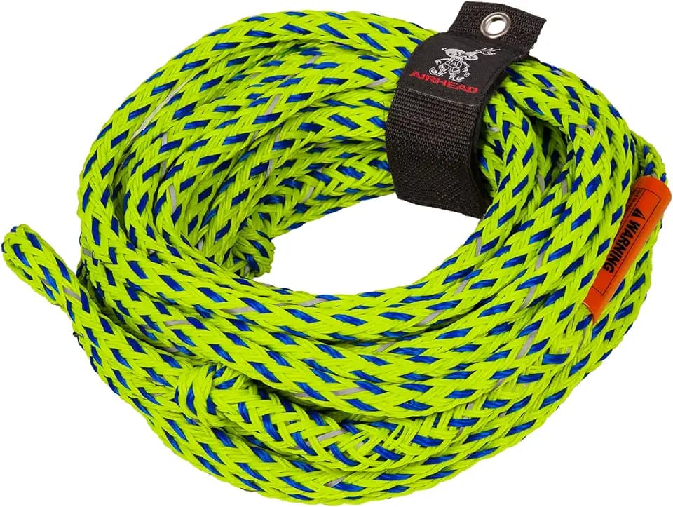 Airhead Reflective Tow Rope for Towable Tubes, 1-6 Person 60 ft Boat Tow Rope with EVA Foam Core, High Visibility Reflective Strand, 16 Strand Polypropylene Towline, up to 6,000 lb Break Strength