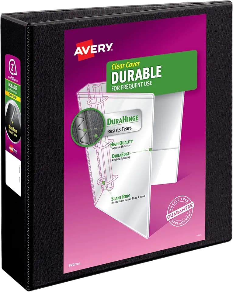 Avery® Durable View 3 Ring Binder, 2" EZD® Rings, 1 Black Binder