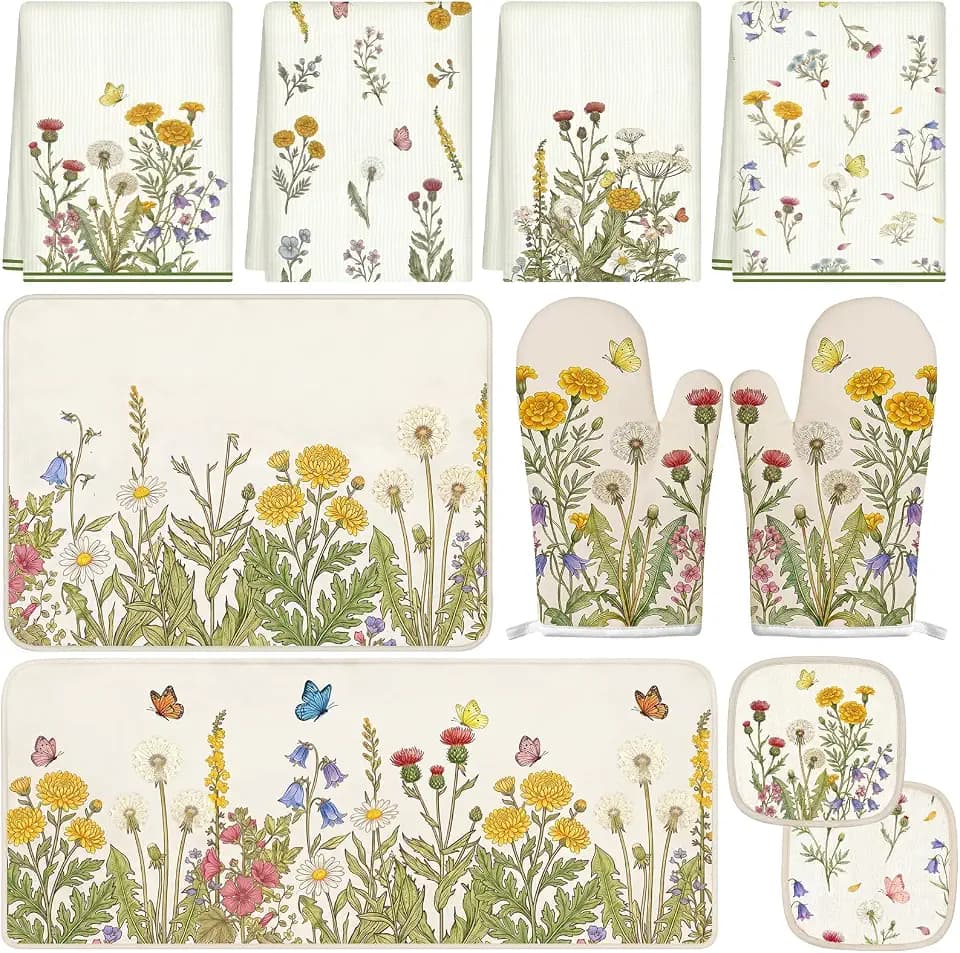 Tieshankao 10Pcs Wildflower Kitchen Decor Accessories Set