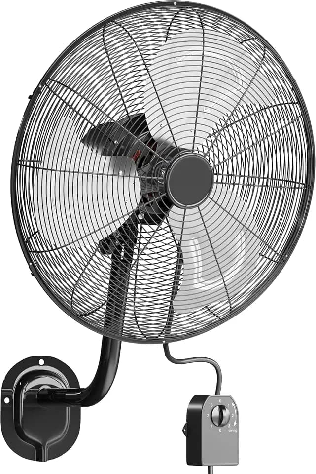 Uthfy 20 Inch High Velocity Wall Mount Fan, 7200CFM Outdoor Industrial Fan with Wired Remote, 6 FT Cord, 3 Speeds, Heavy Duty Oscillating Fan for Indoor, Garage, Patio, Workshop Use, Black