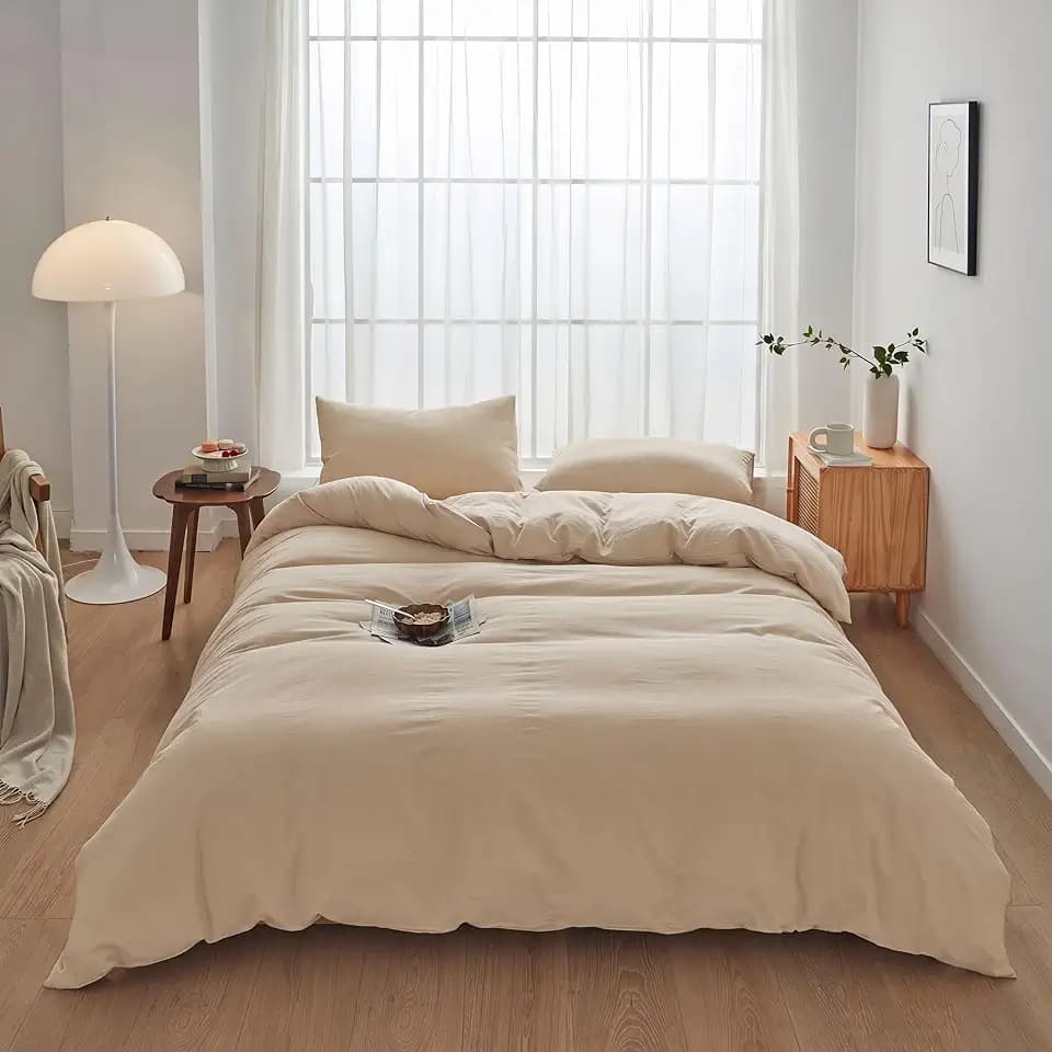 FACE TWO FACE Bedding Duvet Cover Set100% Washed Cotton Duvet Cover Linen Like Textured Breathable Durable Soft Comfy (Full, Tannish Linen Grey)