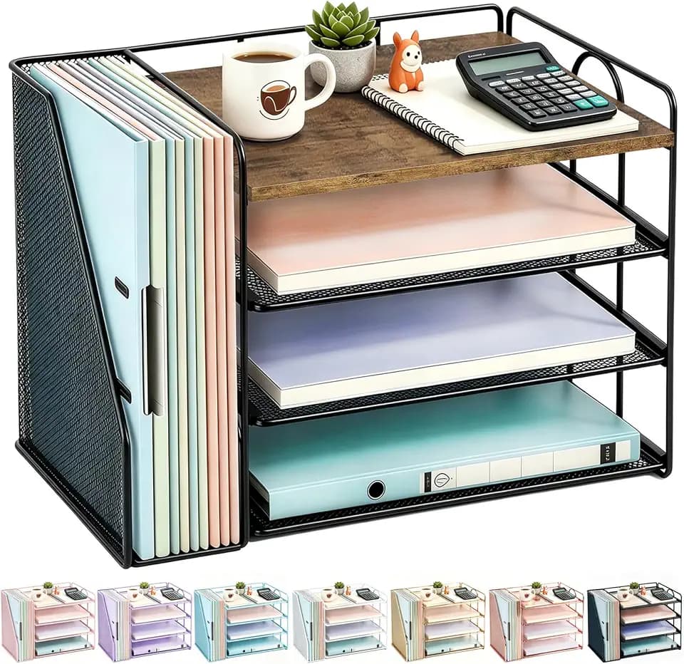 gianotter 4-Tier Wood Paper Organizer With Magazine Holder