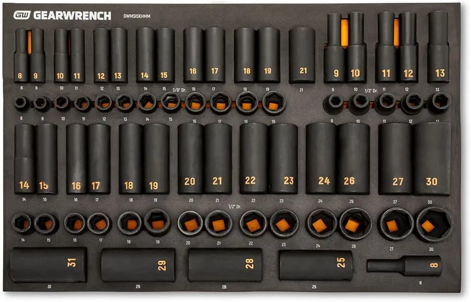 GEARWRENCH 68 Pc Hi-Viz Metric Impact Socket Set in Foam Tray | GWMSISKHMM