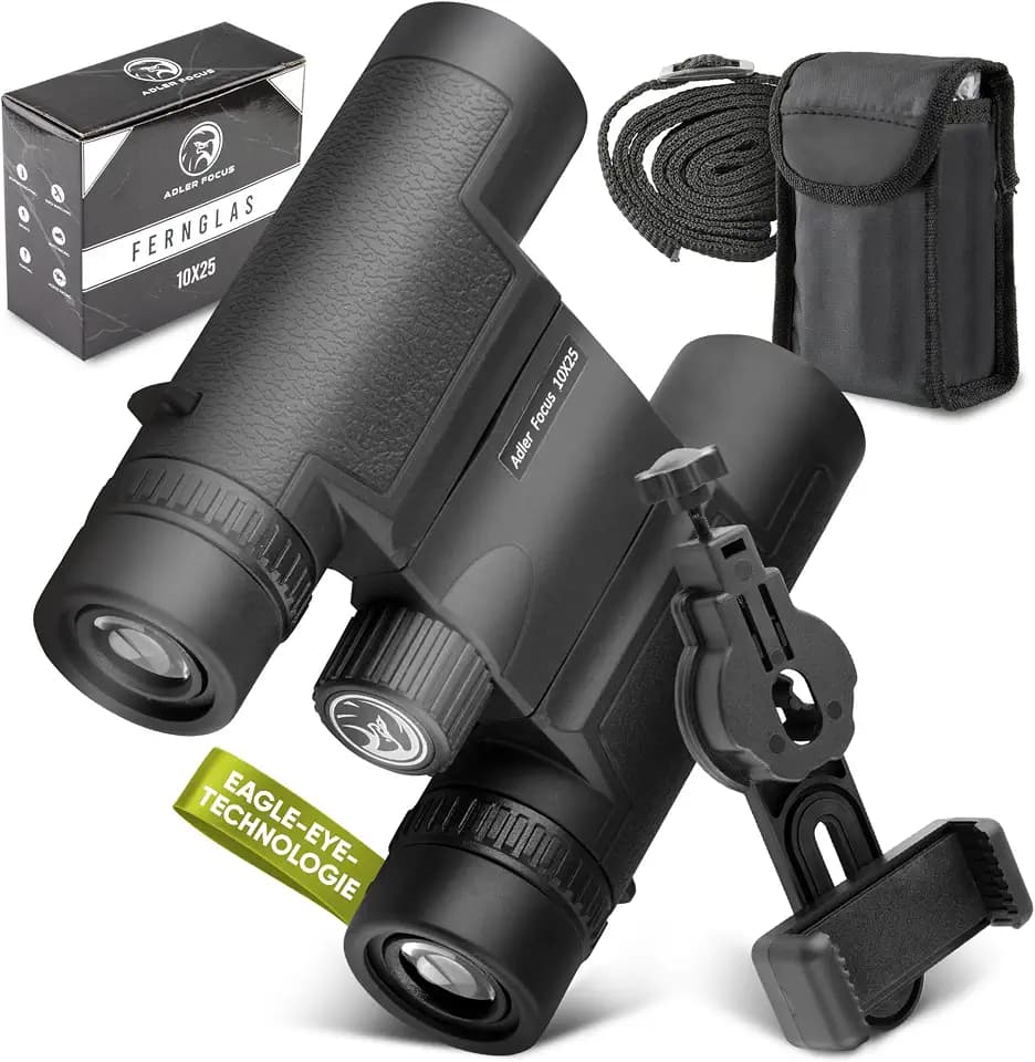 Fernglas 10x25 Erwachsene, Eagle-Eye-Technologie, HD Augenmuschel, BAK4+FMC, Feldstecher, für Brillenträger, Reisen, Wandern, Jagd, Perfekt für Brillenträger! (Schwarz)