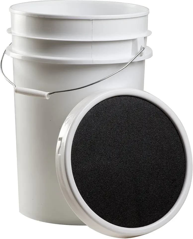 Champion Sports 6 Gallon Bucket with Padded Soft Seat Lid - Durable Construction - Balls Not Included - Ideal for Baseball, Softball, T-Ball, Practice Balls, and Lacrosse – White