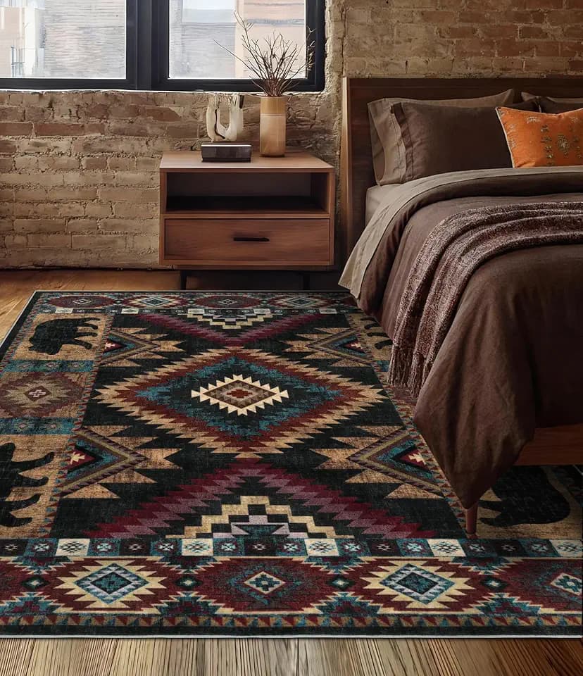 YIHOUSE Washable Western Cabin Area Rugs 4x6 Brown