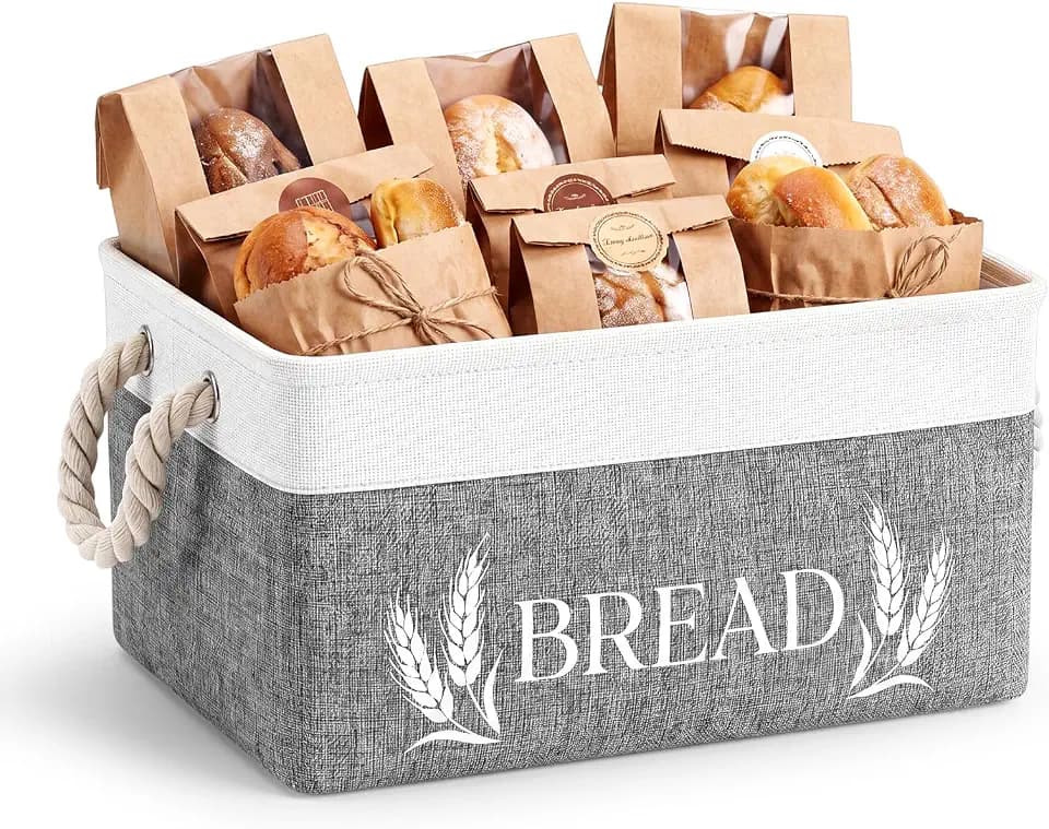SiliFine Bread Storage Basket Foldable Bread Storage Container Bin with Handles Burlap Basket Box for Kitchen Counter and Pantry