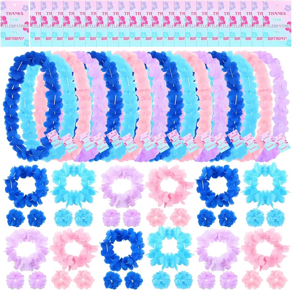60 Pcs Hawaiian Leis Flower Necklaces Headband Bracelet Luau Party Supplies