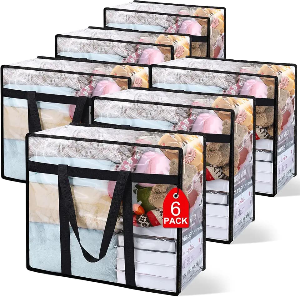 6Pack Clear Blanket Storage Bags Comforter Clothes Storage Moving Bag, 40L
