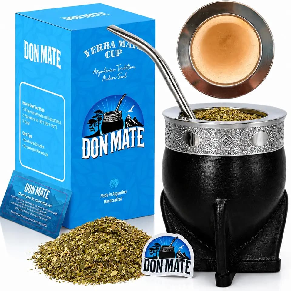 DON MATE Yerba Mate Cup and Bombilla Set – Handmade Imperial Mate Gourd – Yerba Mate Kit with Bombilla Straw – Authentic Argentine Style Mate