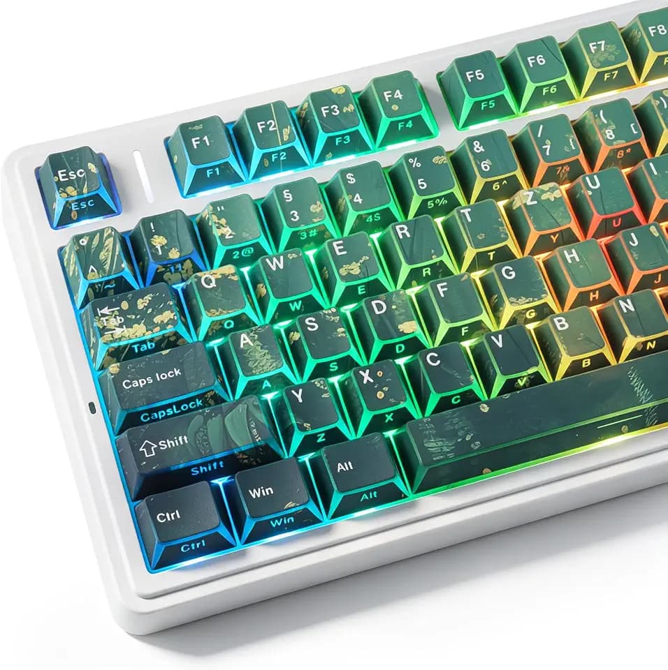 PBT ISO Keycaps, 136 Keys Light Shadow Midsummer Keycaps, Side Print Shine Through Custom Keycap for Cherry MX Switch German QWERTZ Layout Mechanical Keyboards