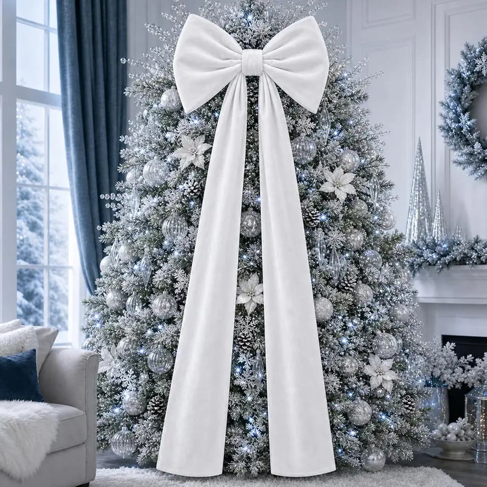 Knitgrip 1 Pack 20x71 in Christmas Large Velvet Bows, White