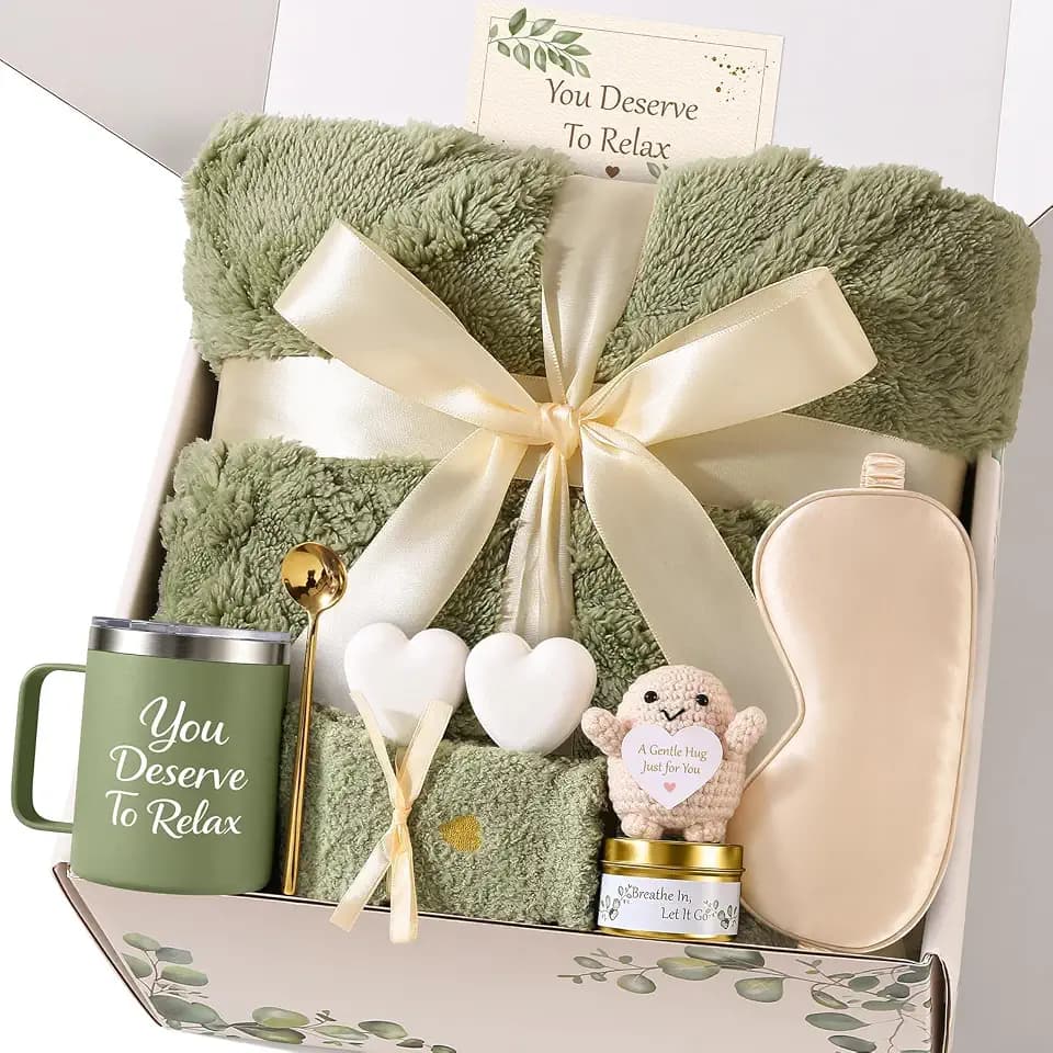 Kalokey Self Care Gifts for Women, Spa Gift Basket with Blanket & Mug