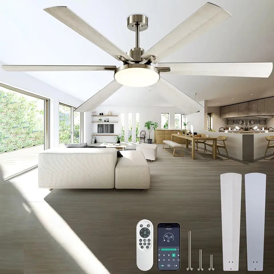 DIAMONDFORGE 72 Inch Ceiling Fans with Lights and Remote Control,Indoor/Outdoor Flush Mount Low Profile Commercial Reversible Dimmable Ceiling Fans for Living Room Patio Industrial Shop,White Silver