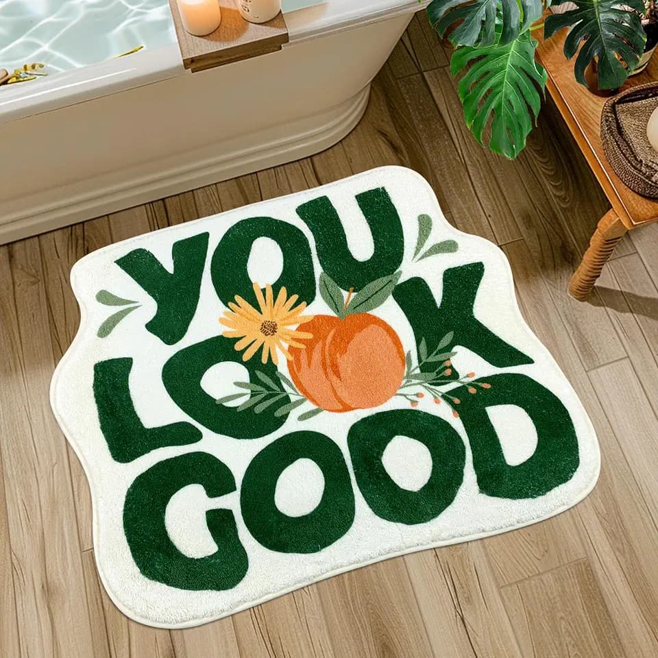 SHIYUE You Look Good Bath Mat Green Cute Funny Bathroom Rug, Soft Absorbent Water Non Slip Rug, Microfiber Cool Shower Preppy Decor (21"x25" Peach)