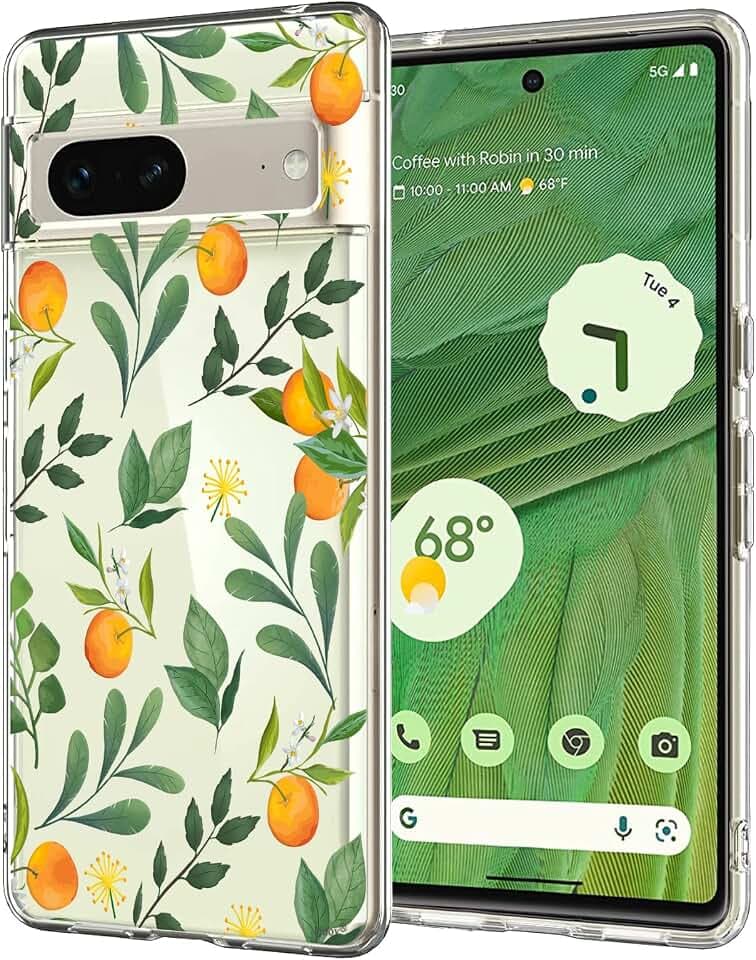 Unov Hülle für Pixel 7, Handyhülle Klar mit Motiv, Zitrus Aromen | Transparente Schlank Guter Halt, Rutschfest Prägung Muster, Stoßfest Schützende, Erhöhter Kameraschutz, Kratzfest Weich TPU