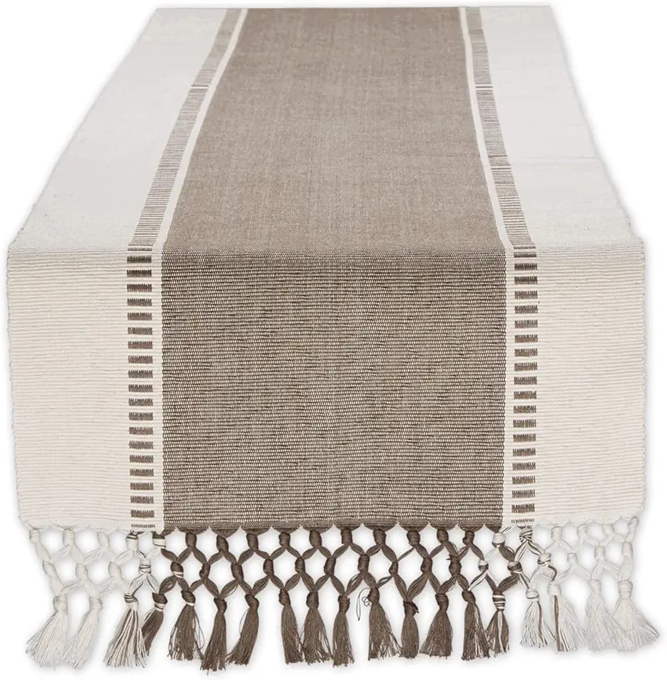 DII Dobby Stripe Table Runner, 13x72, Brown & Cream Background
