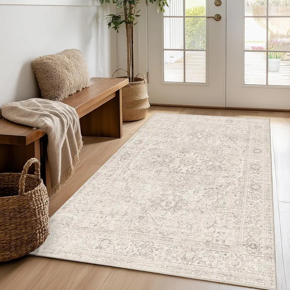 FMFUNCTEX 3x4 Washable Beige Neutral Oriental Distressed Entryway Area Rug