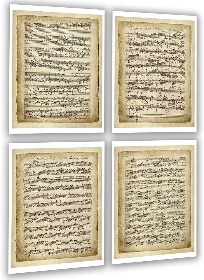 Gnosis Picture Archive Johann Sebastian Bach Handwritten Sheet Music Score Violin Solo Classical Violinist Wall Art Set of 4 Unframed Prints