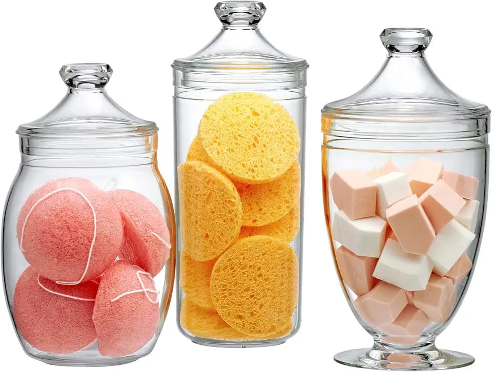 Amazing Abby - Adore - Plastic Apothecary Jars (3-Piece Set, 52/46/46 oz) (NOT Glass), Acrylic Jars with Lids, Bathroom Canisters, Candy Buffet, Wedding Display, BPA-Free and Shatter-Proof