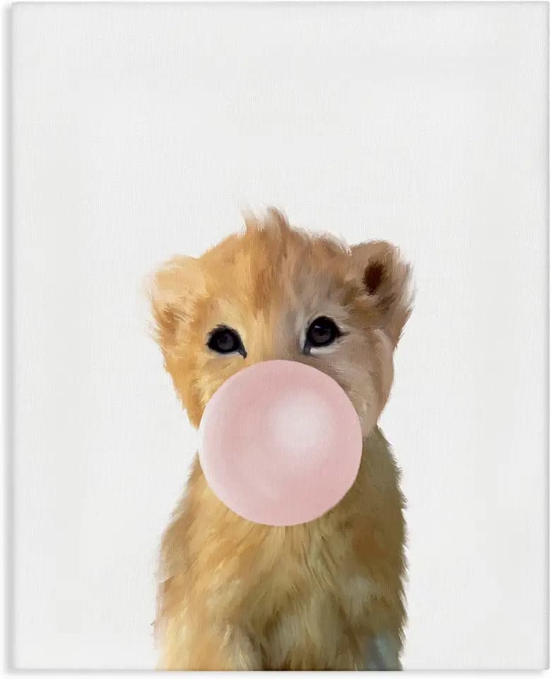 'Baby Lion with Pink Bubble Gum Jungle Animal'| Canvas Art