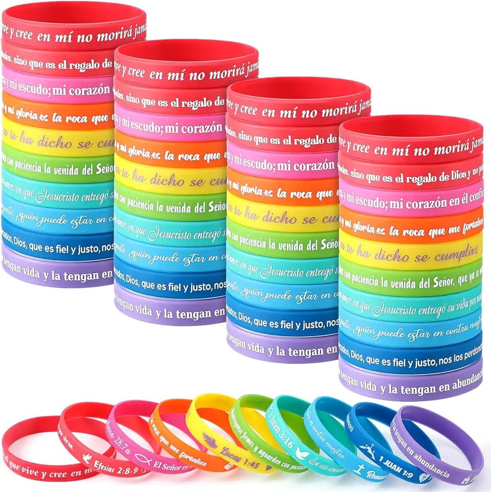 Skylety 60 Pcs Spanish Bible Verse Silicone Bracelets Bulk