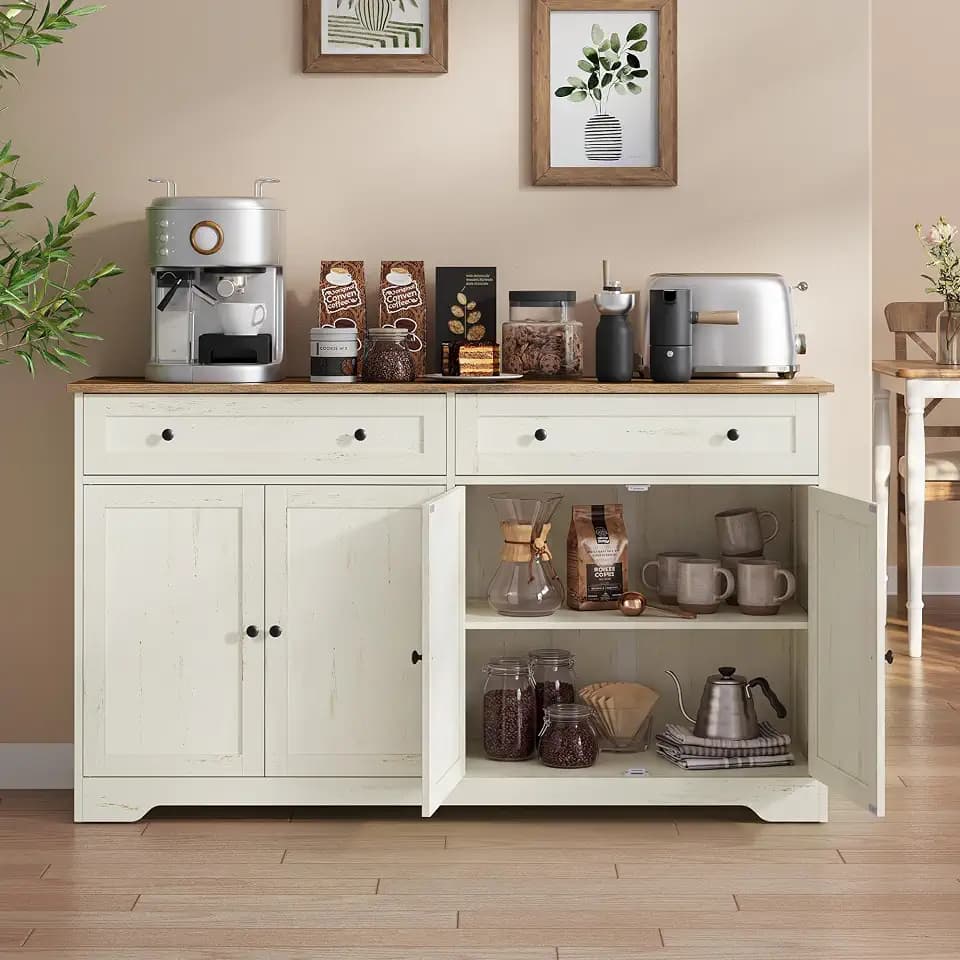 VASAGLE Buffet Cabinet, Sideboard, 4 Doors, 55.1 x 15.8 x 31.5 Inches