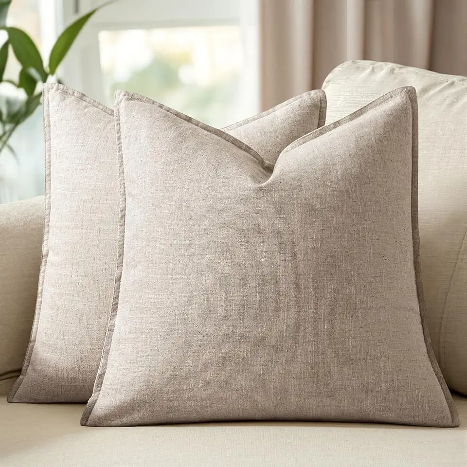 Linen Solid Euro Throw Pillow Covers 24x24 Inch, Natural Linen