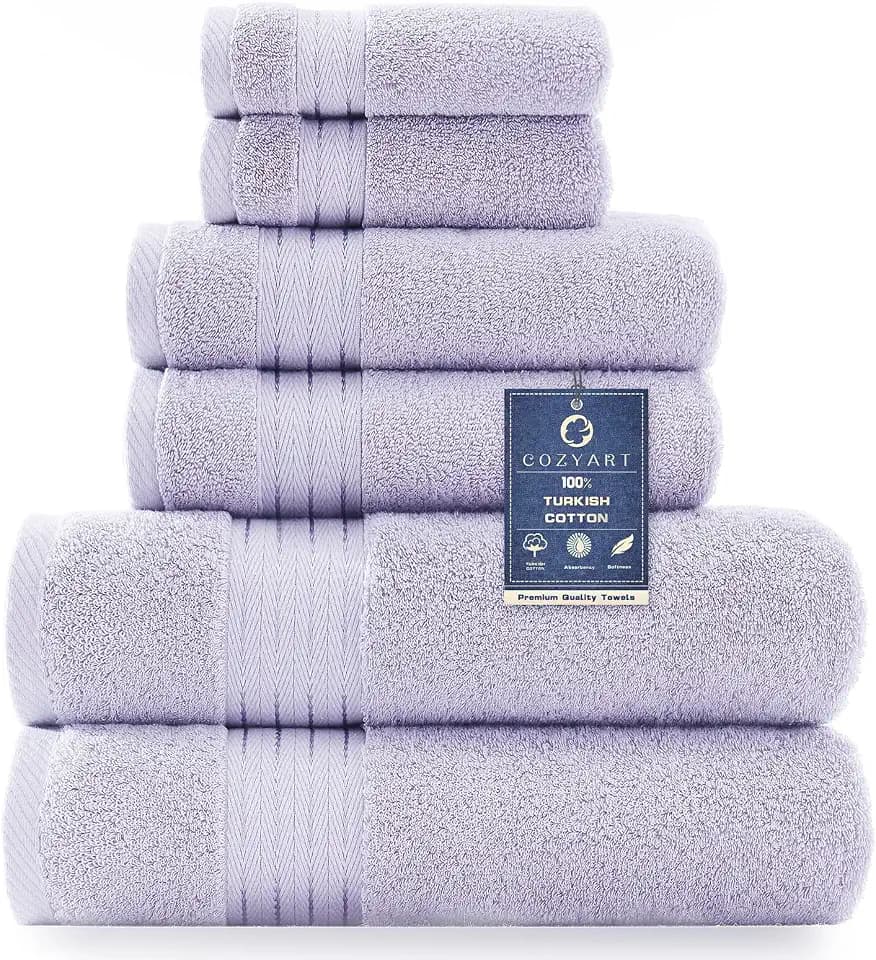 COZYART Luxury Bath Towel Set 6 Pcs, Lavender 100% Turkish Cotton 650 GSM